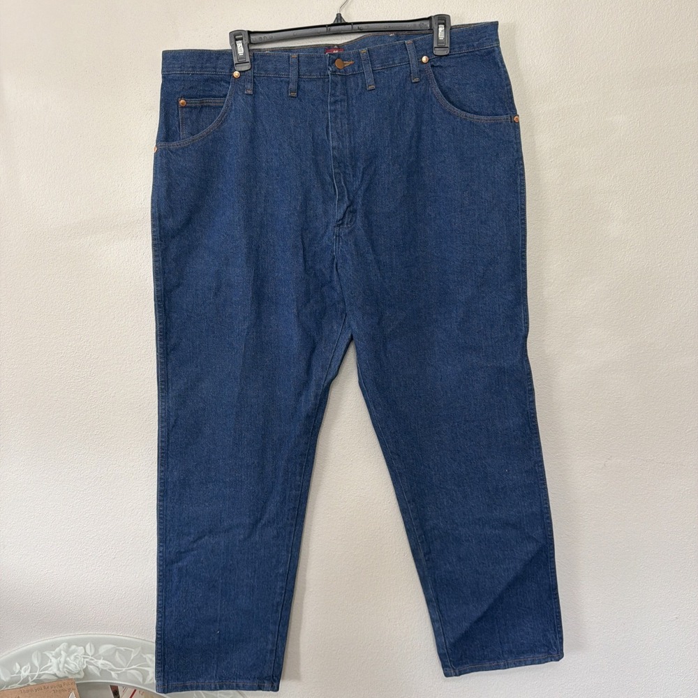 Wrangler Vintage Med Blue Denim Straight Leg Relaxed Jeans 44X32 Cotton Red
